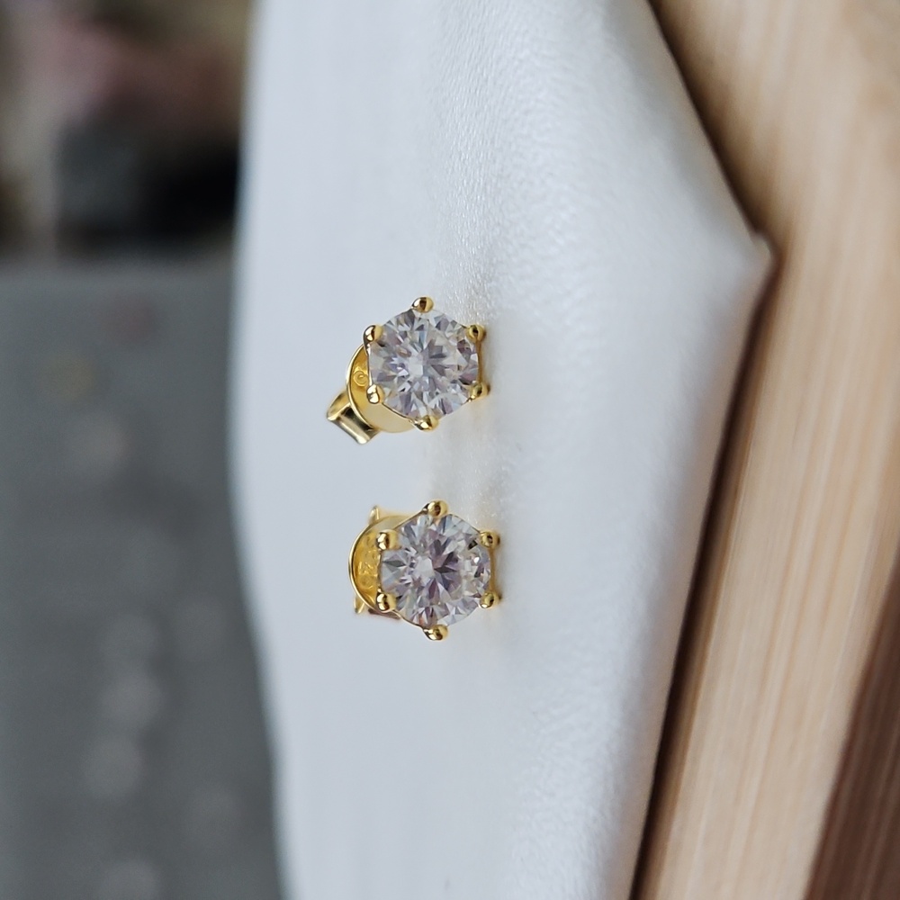 .5ct x 2 Moissanite Earrings, Yellow Gold Plating